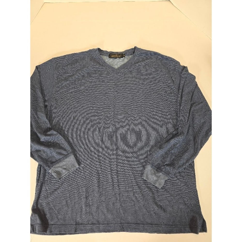 BUGATCHI Men's V-Neck Long Sleeve Textured‎ Knit Sweater Blue Medium